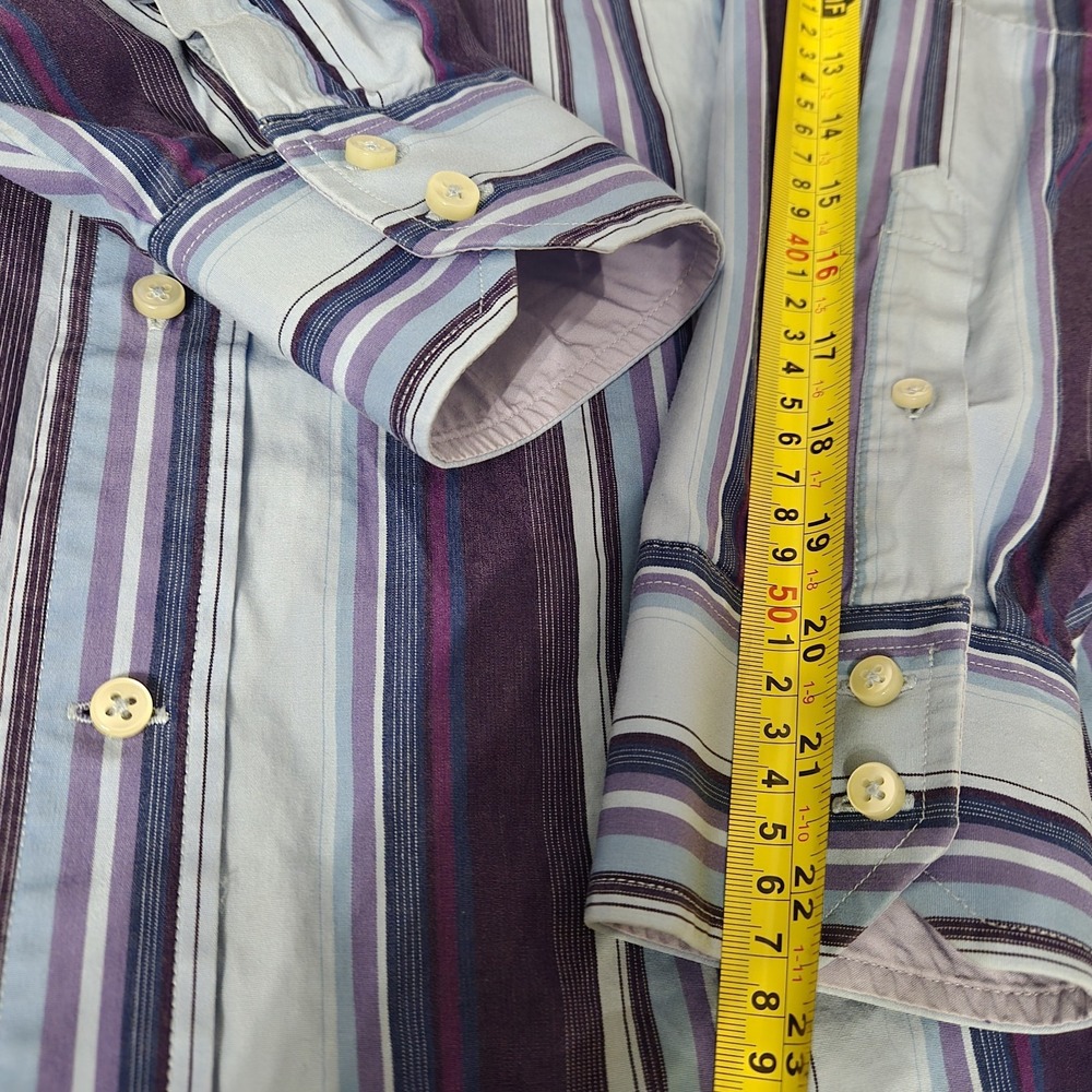 Tommy Hilfiger Shirt Men's M Blue Purpl Striped Long Sleeve Button Up 80's 2 Ply - Picture 6 of 15